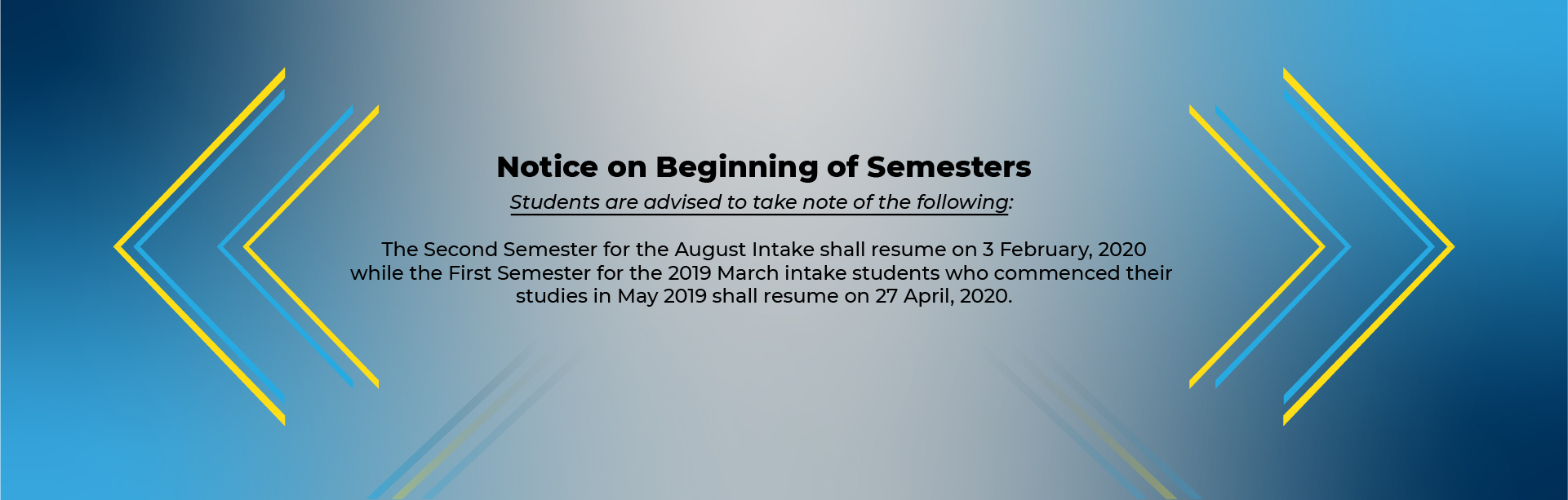 Notice on Beginning of Semesters